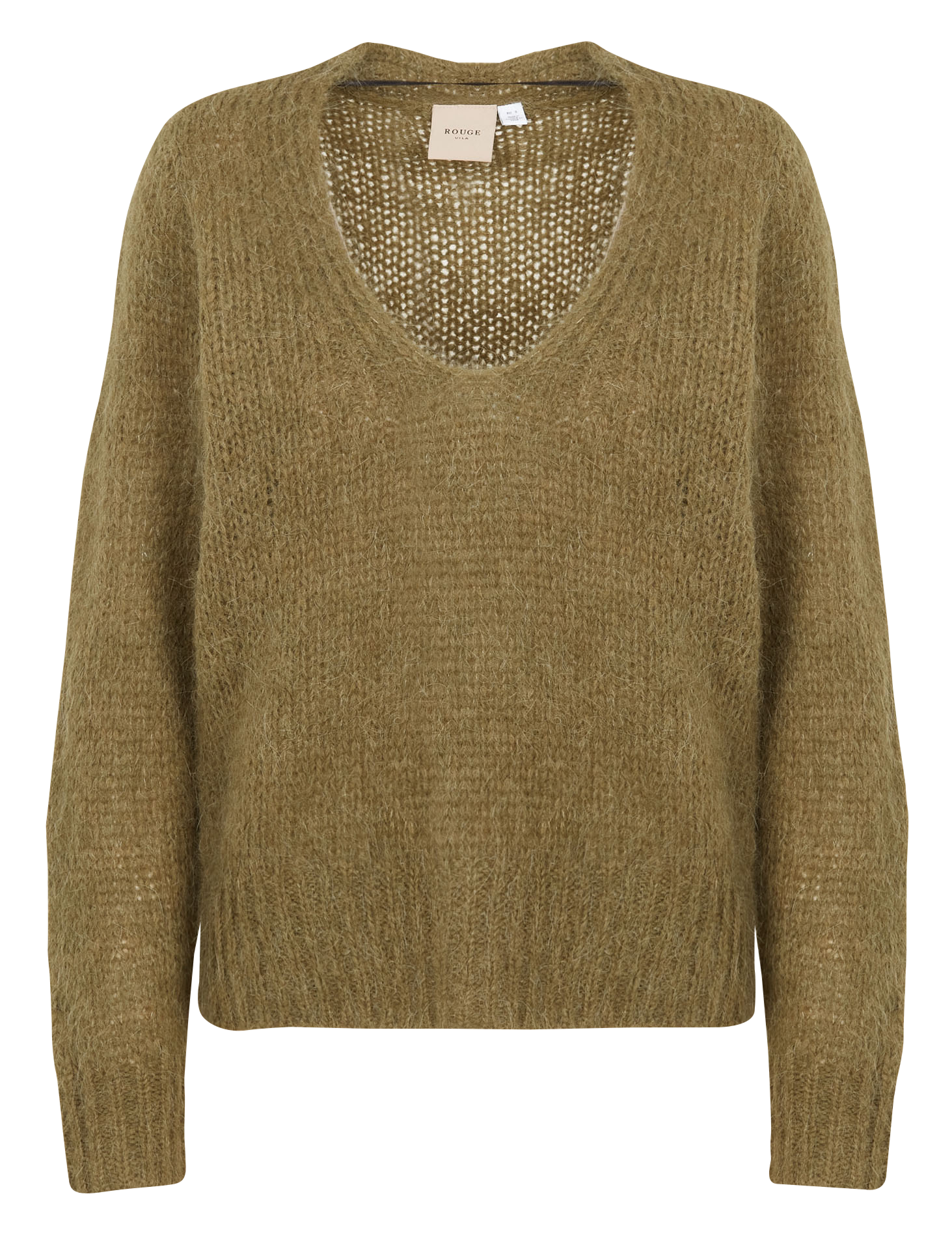 BANU - Pull droit encolure V en laine mélangée | Kaki