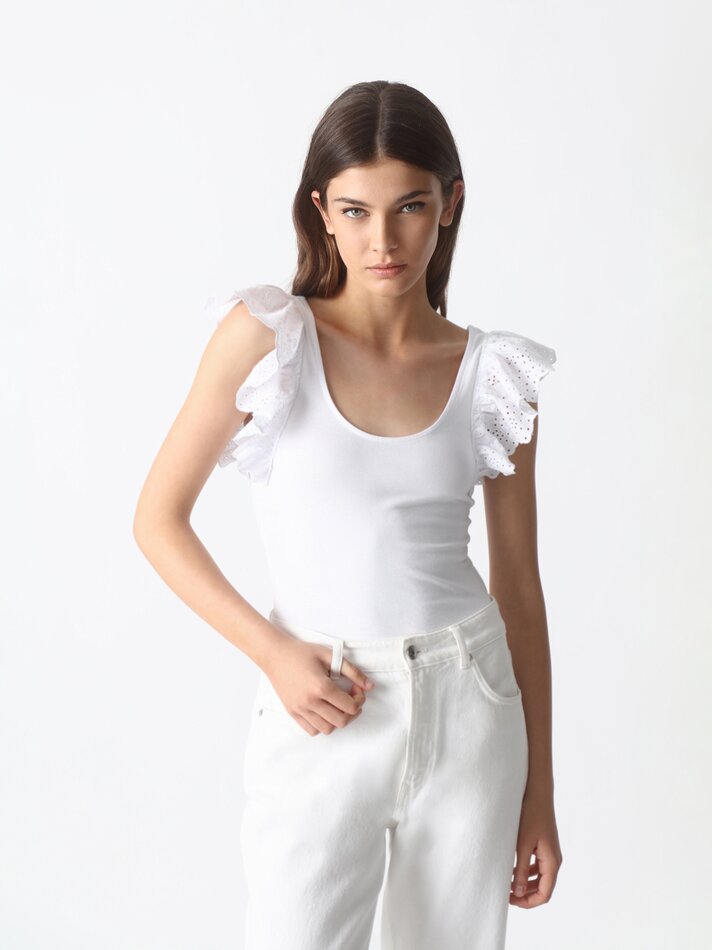 Body com mangas franzidas - Branco