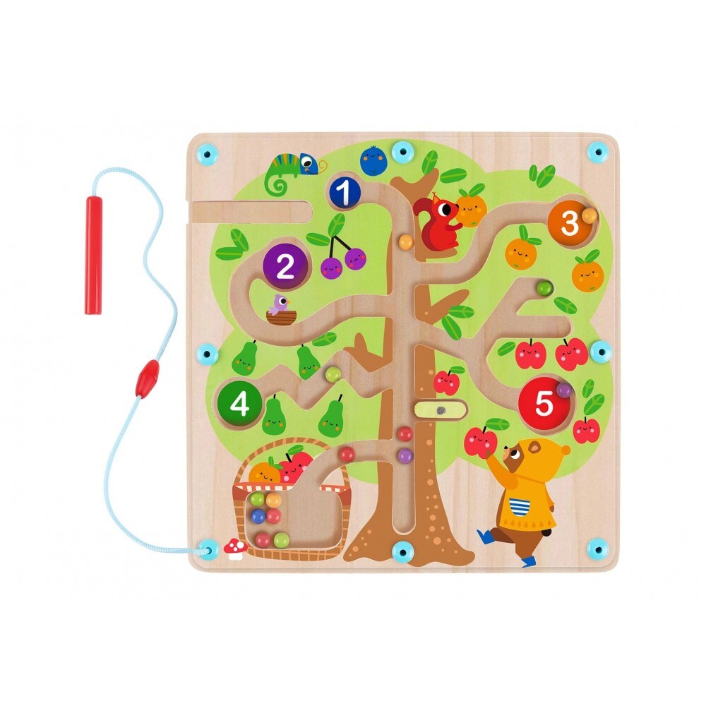 Tooky Toy Holzspielzeug Labyrinth-Baum TH687, bunte Magnetkugeln, Magnetstab bunt