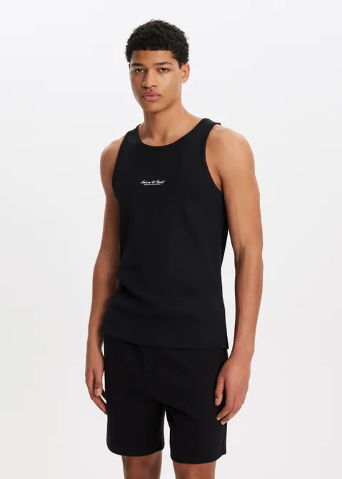 Singlet met rib zwart (ZWART)
