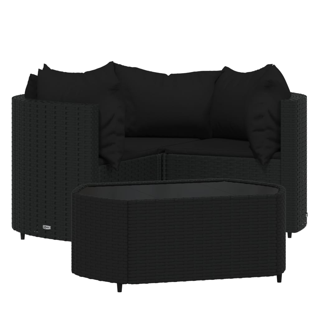 Salon de jardin meuble d'extérieur ensemble de mobilier 4 pièces avec coussins noir résine tressée