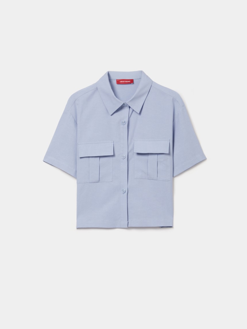 Camisa de manga curta em liocel e linho