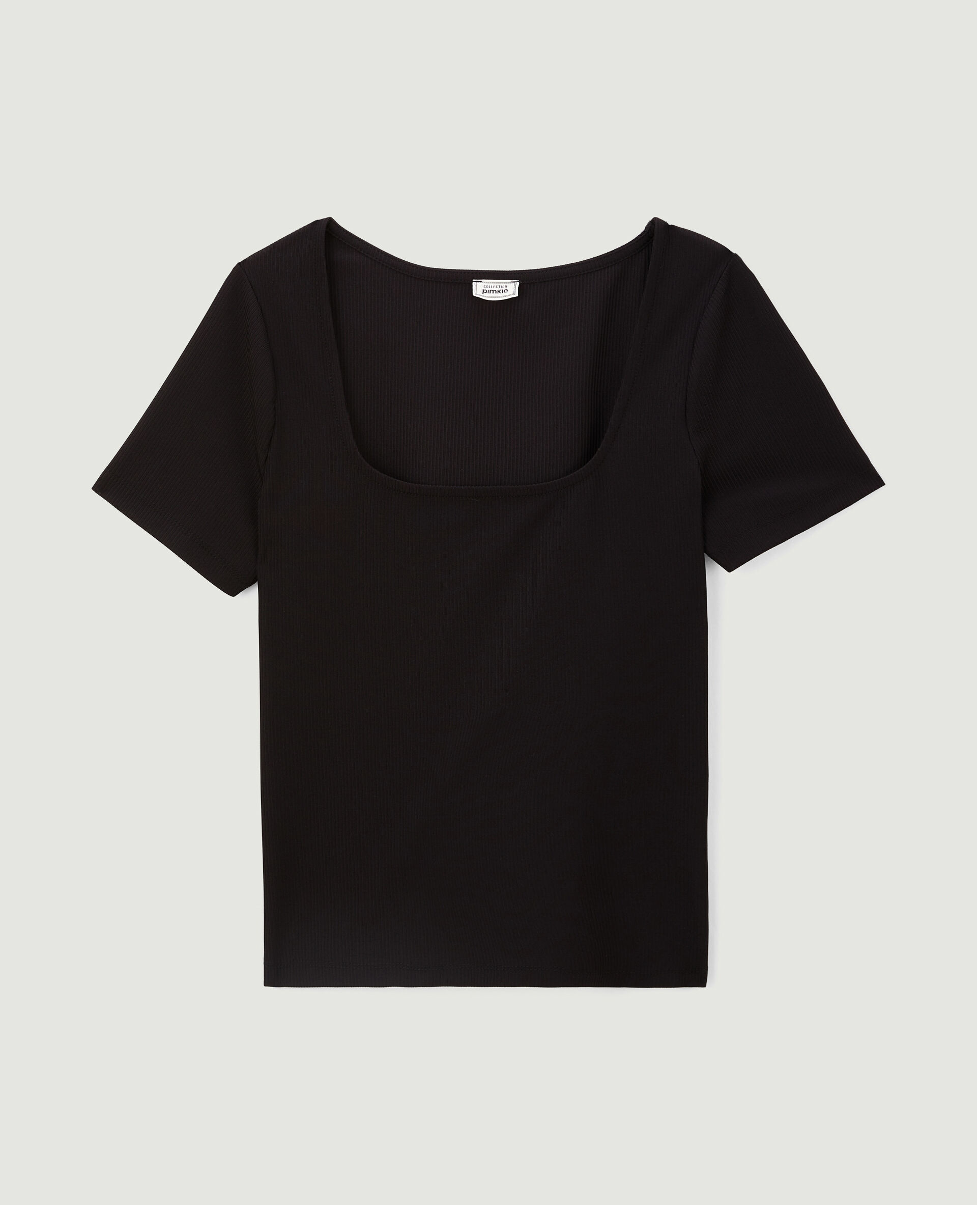 Top encolure carrée maille côtelée - Noir