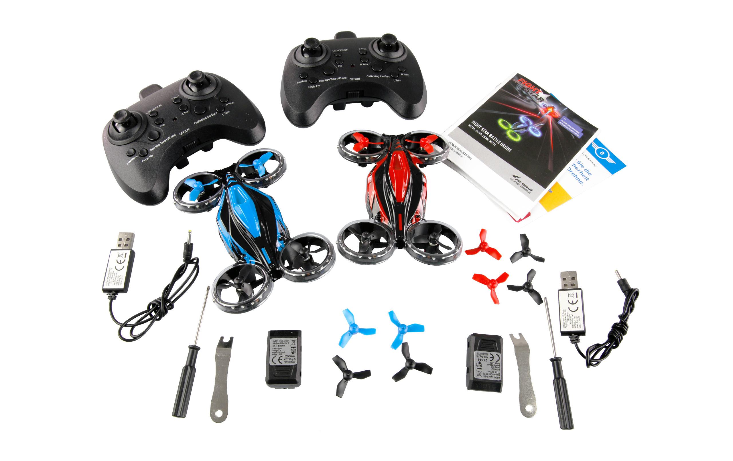 FightStar Battle Drone Set Rot & Blau, RTFZwei Drohnen mit IR-Kampf-Funktion für Kinder ab 8 Jahren