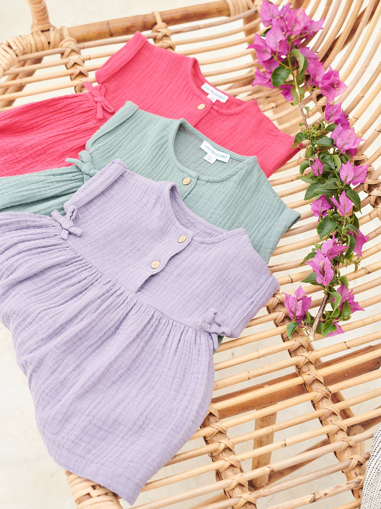 Vestido de chiffon de algodão para bebê, verde médio liso