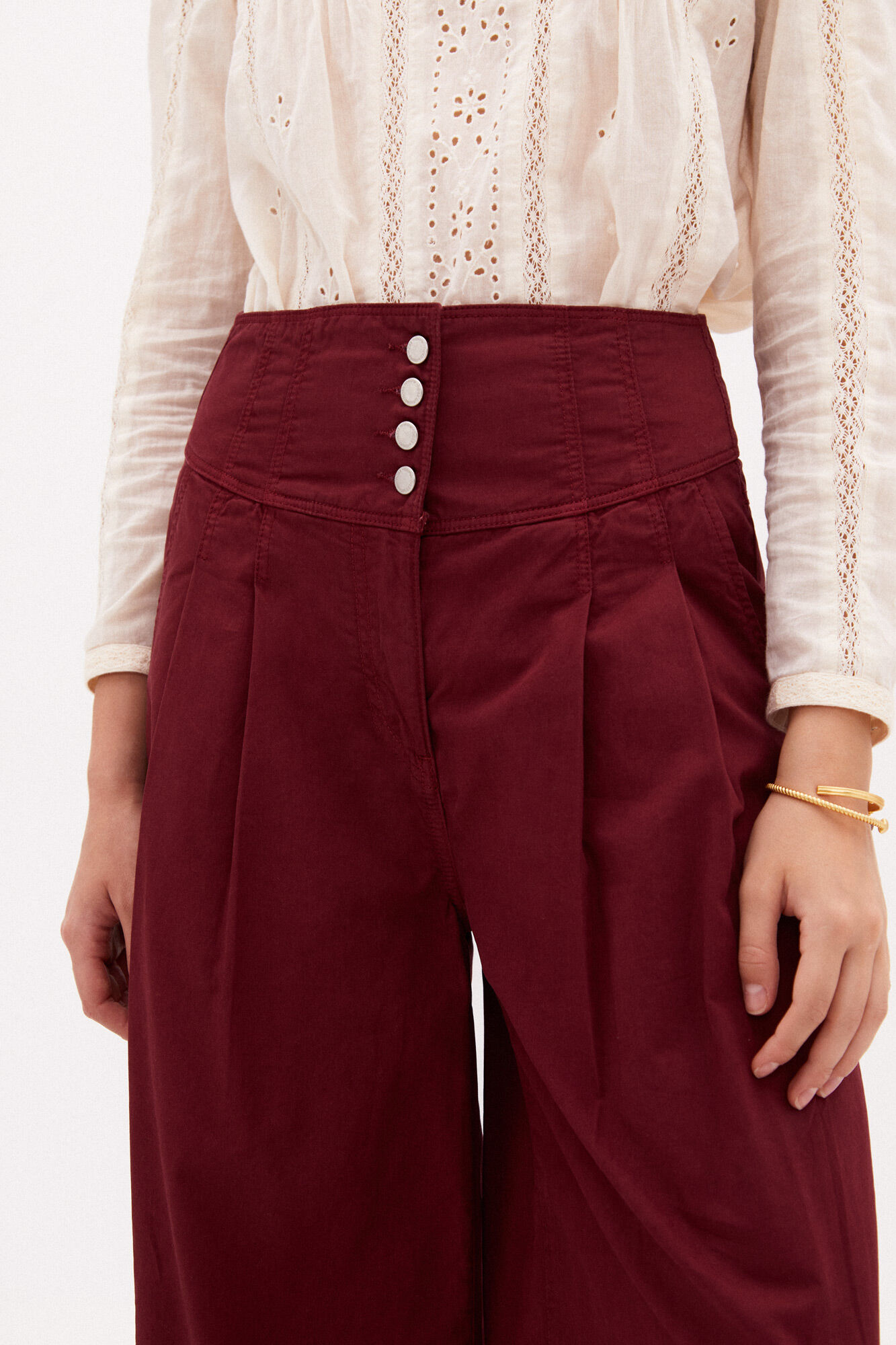 Calça jeans Jane de perna larga com costura - Vermelha