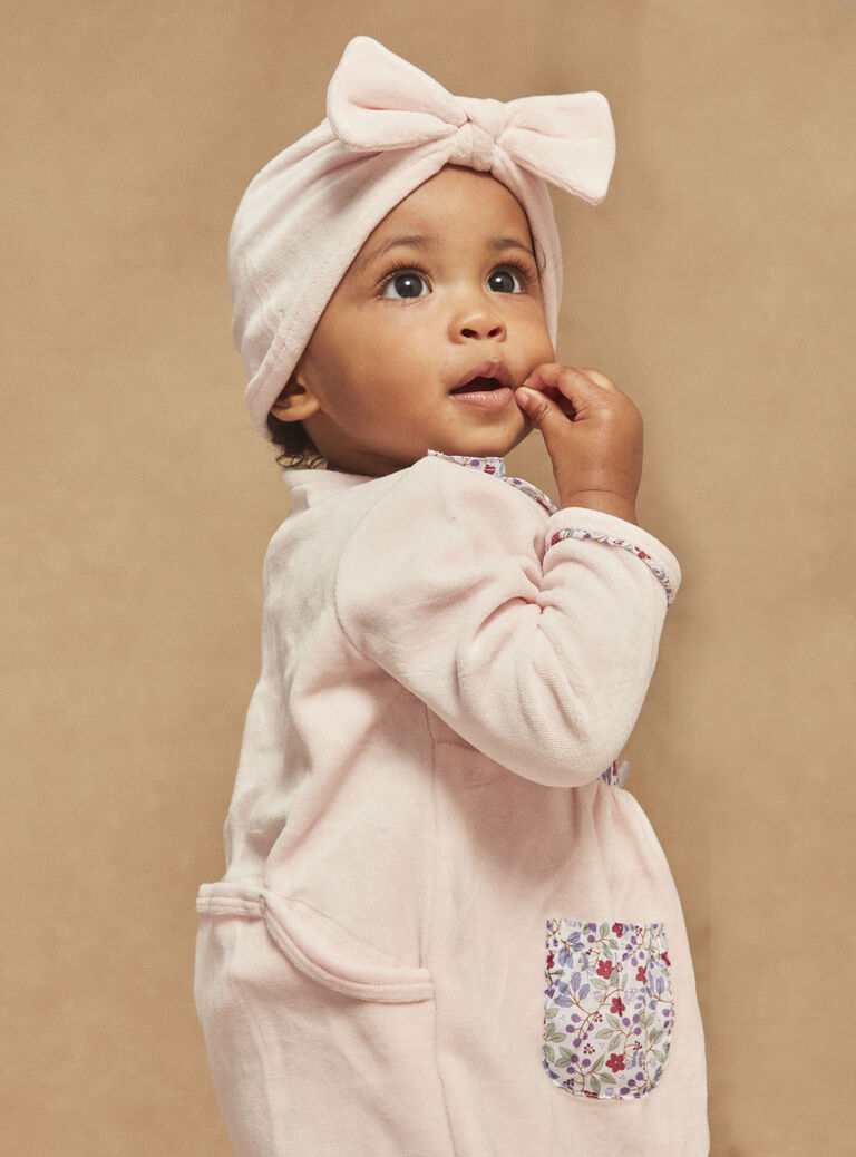 Grenouillière et bonnet rose en velours