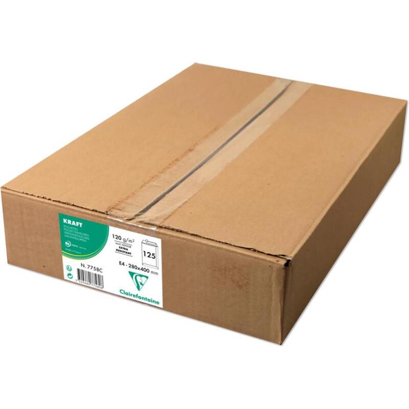 Boite de 125 Pochettes Kraft Adour Brun E4-280x400 mm - Auto-Adhésives - 120g/m2 - Brun