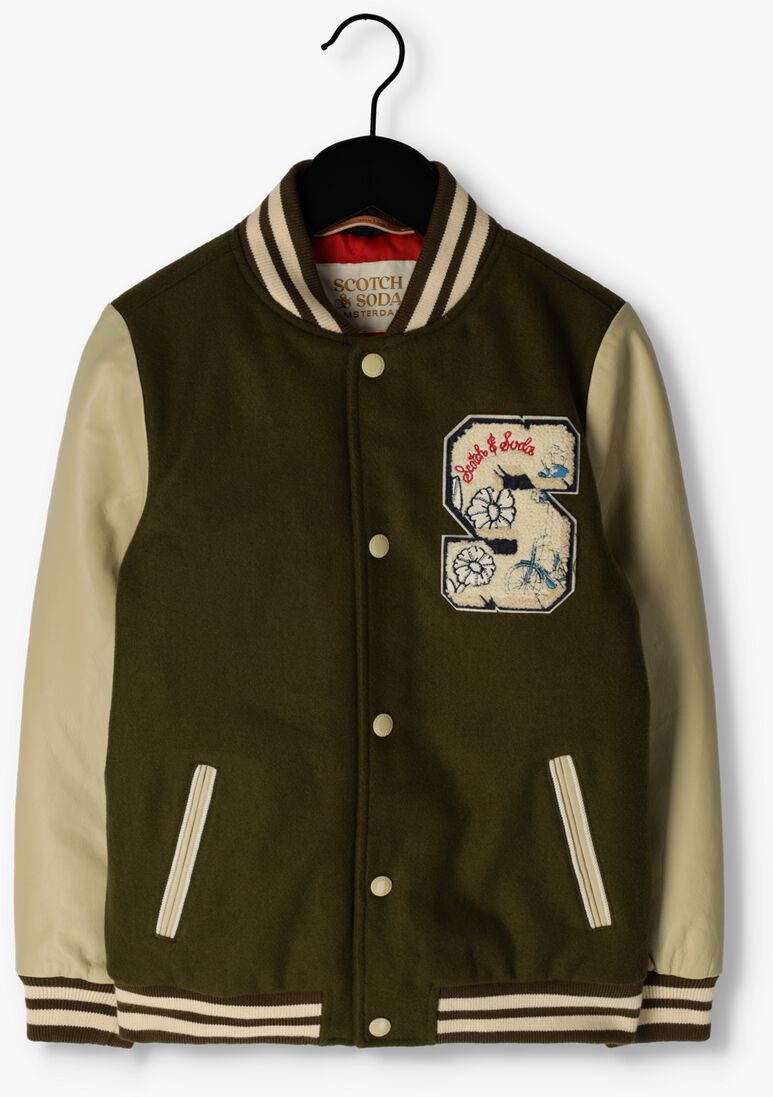 SCOTCH & SODA bruine scotch & soda  wool college jacket with leather sleeves
