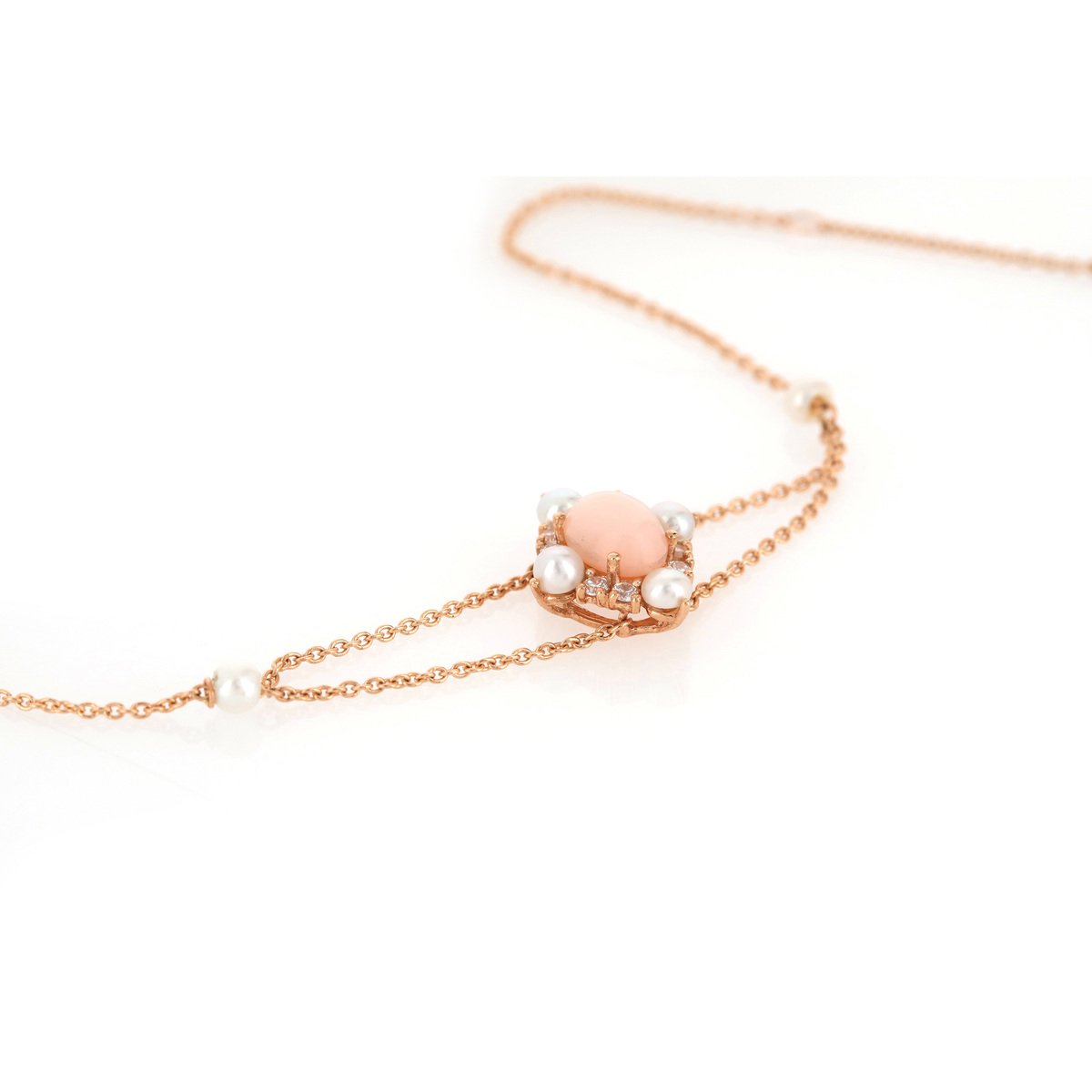 Bracelet or 375 rose opale zirconia et perle