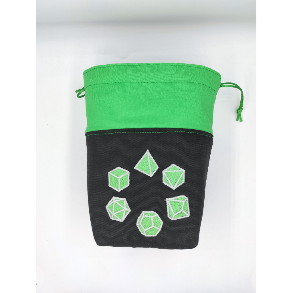 Bourse à dés carrée Noire - Cercle de dés Vert