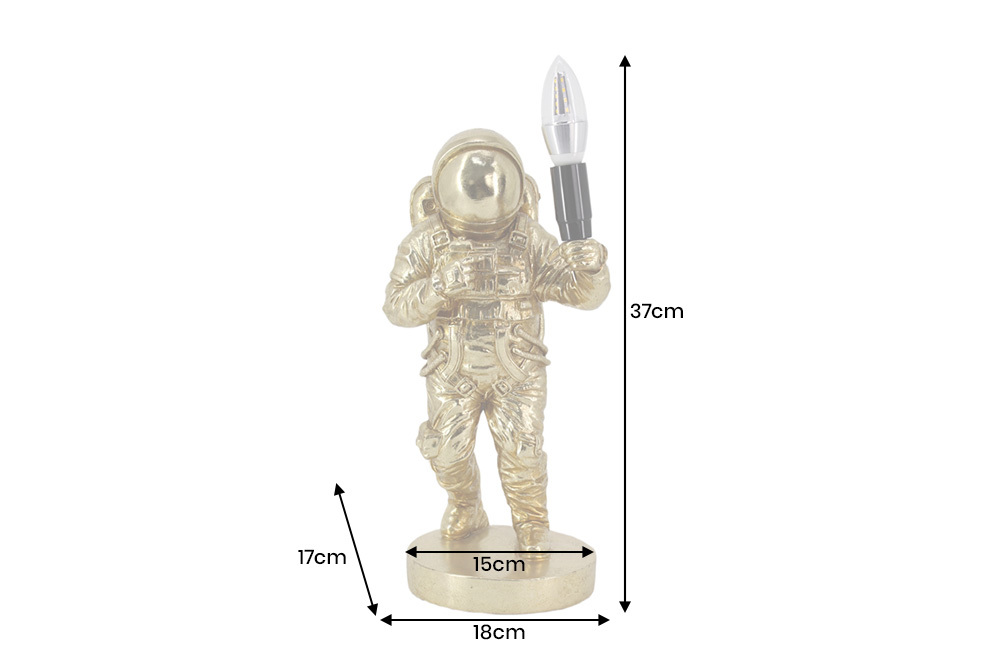 Moderne Tischlampe ASTRONAUT 40cm gold Skulptur handmade