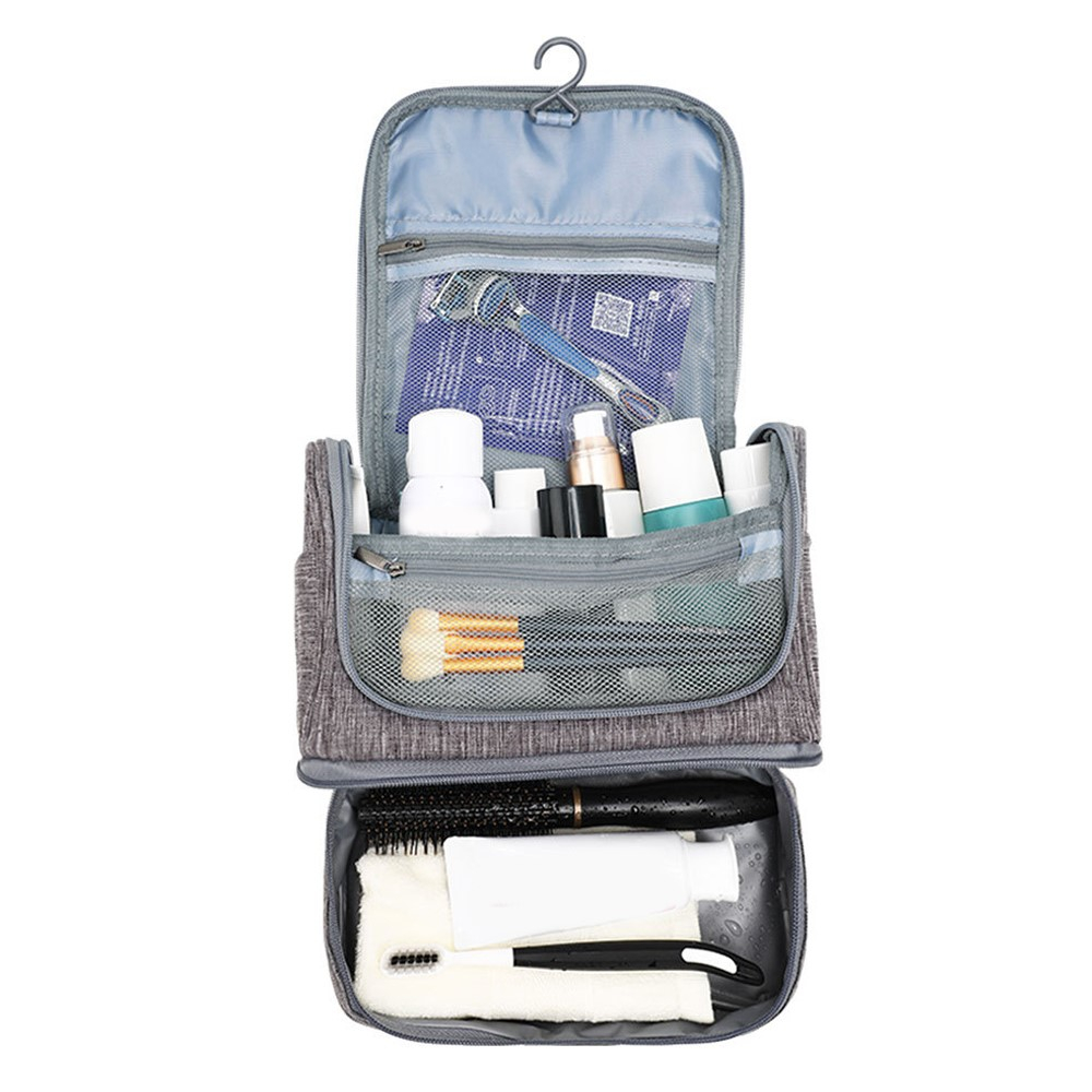 (24x13x20cm) Reise Kosmetik Make Up Tasche Necessaire Organizer Bag mit Reissverschluss - Grau
