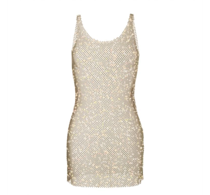 Hotarium - Spaghettibandjes glitter mesh mini bodycon jurk