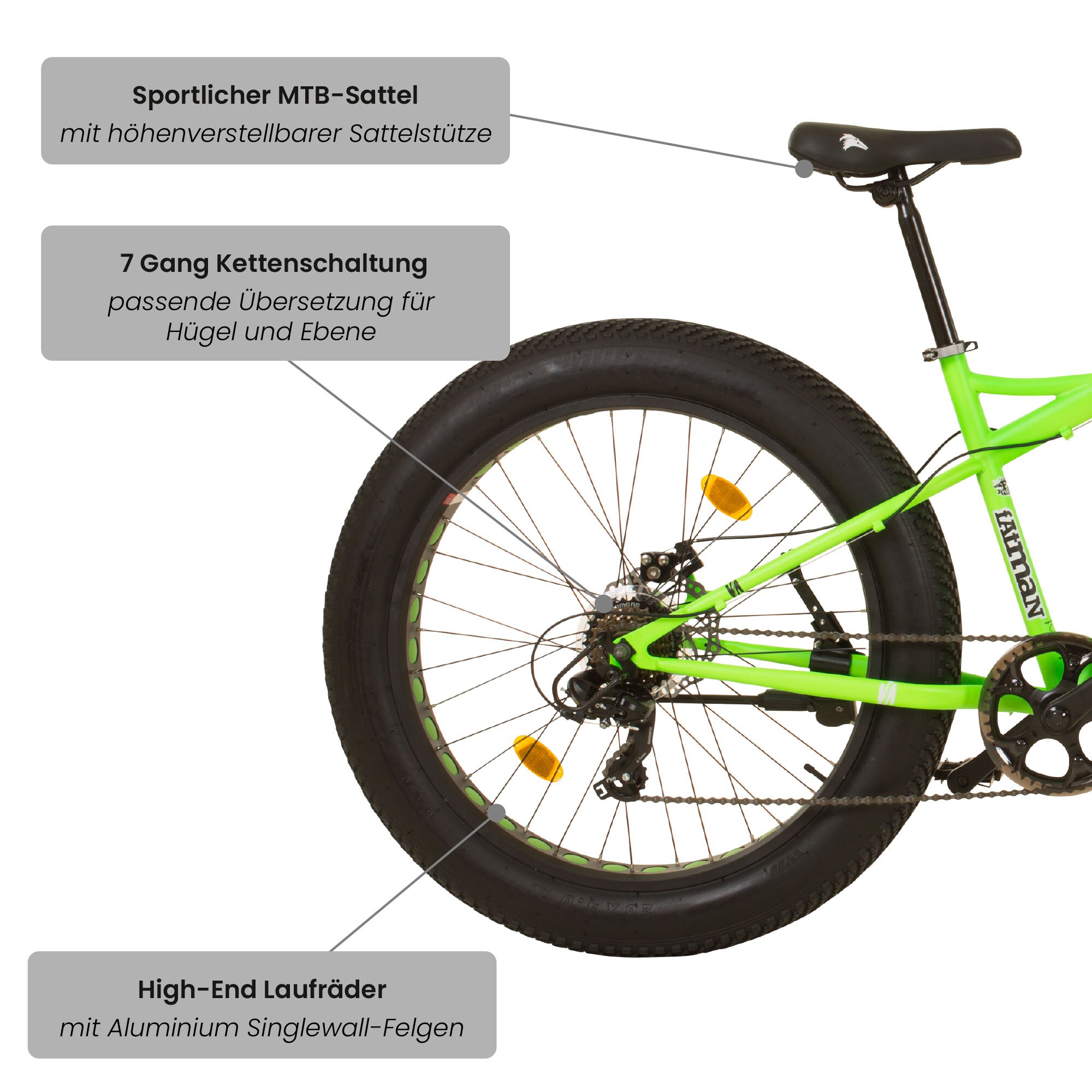 Galano Fatman 4.0 Fatbike 26 Zoll Herren Damen ab 155 cm Fahrrad 7 Gang MTB