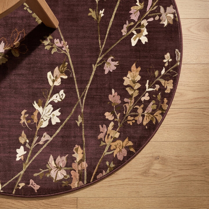 Rond wasbaar vloerkleed - Misty Floral Bruin