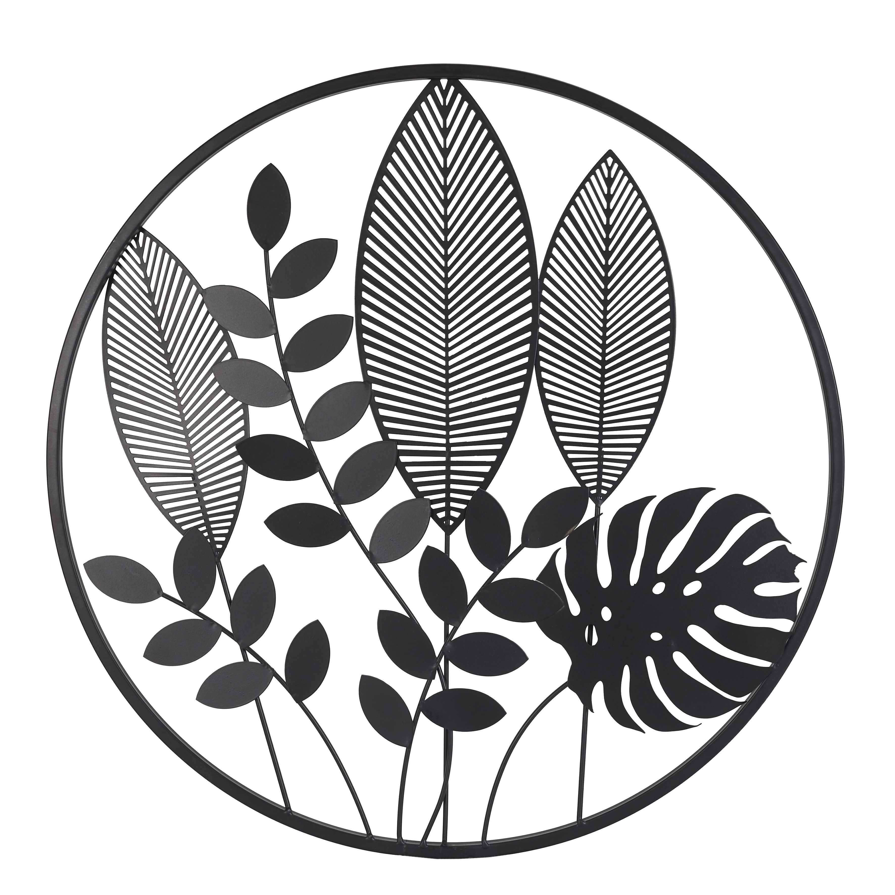 DECORATION MURALE METAL NOIR FEUILLES D.55CM