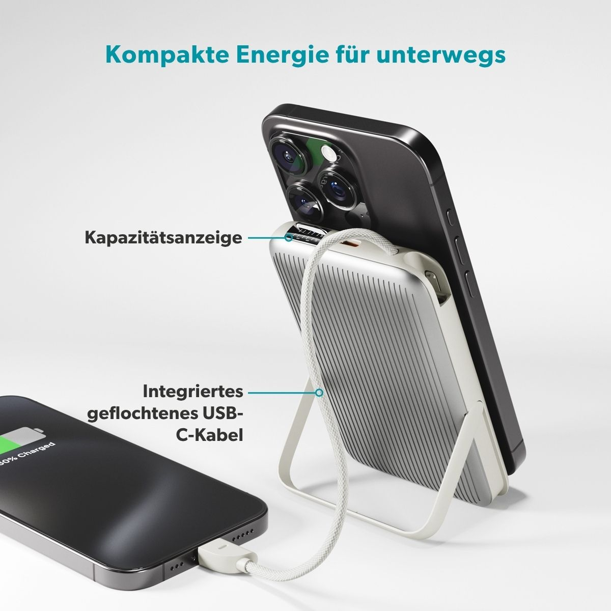 (22.5W) 10000mAh EM67 UltraPack Magnetische Qi2 MagSafe Mag  Powerbank USB C PD Ladegerät inkl. Ladekabel   Standfuss (9915101900048) - Beige