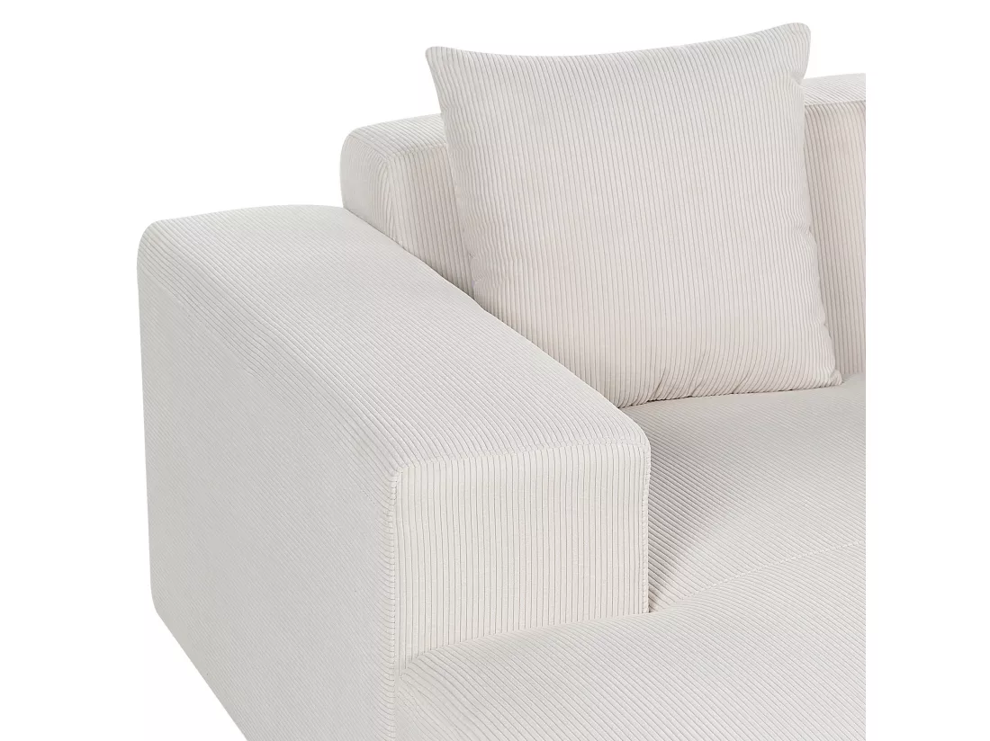 Canapé Angle à gauche 4 Places en Velours Côtelé Blanc Cassé avec 4 Coussins Supplémentaires Lungo