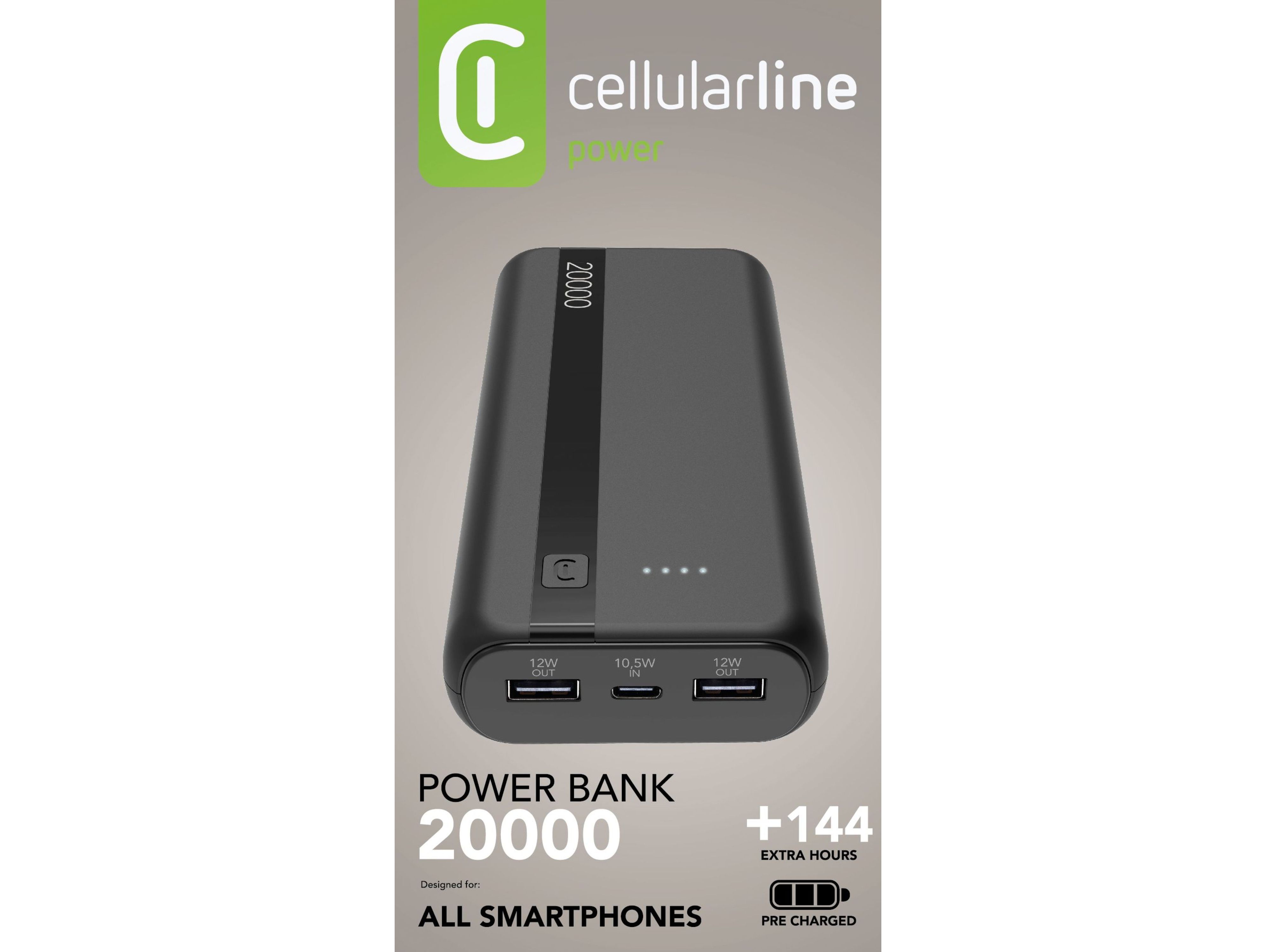 POWERBANK CELLULARLINE PRETO 20000 MAH
