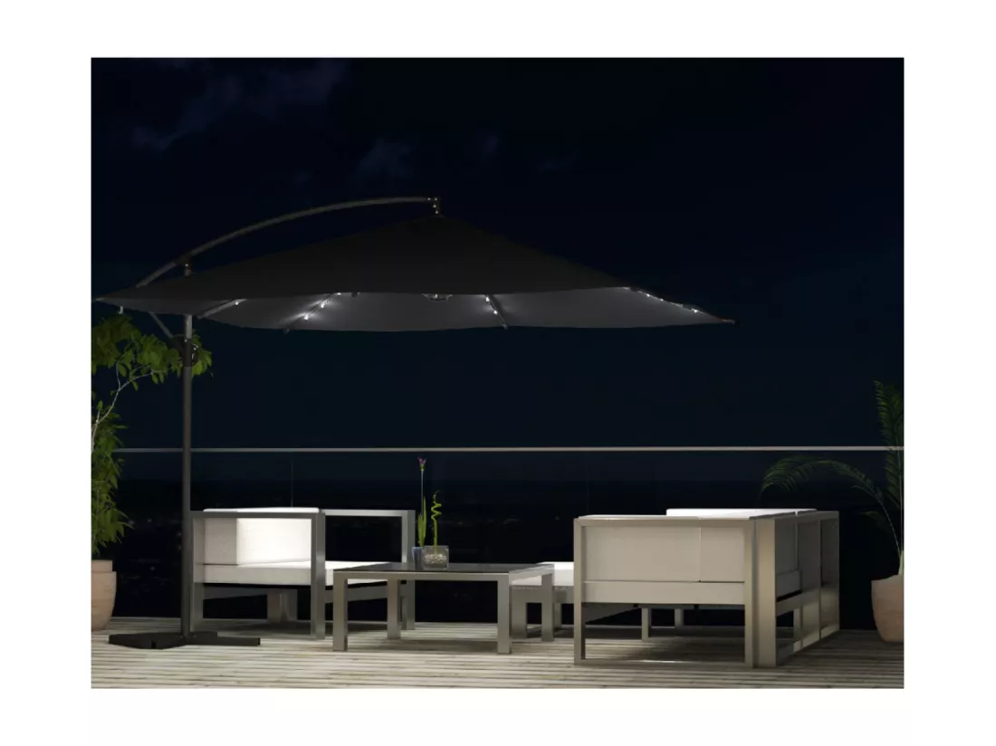 Parasol LED déporté carré 3x3m gris SOLENZARA BULLE