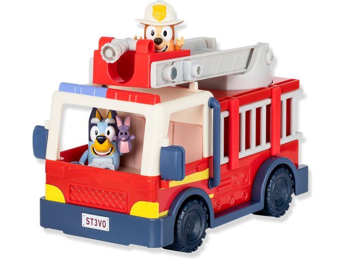moose Figurenset Bluey Feuerwehrauto 3 Figuren Spielset mit Bingo, Bluey und Bob Bilby