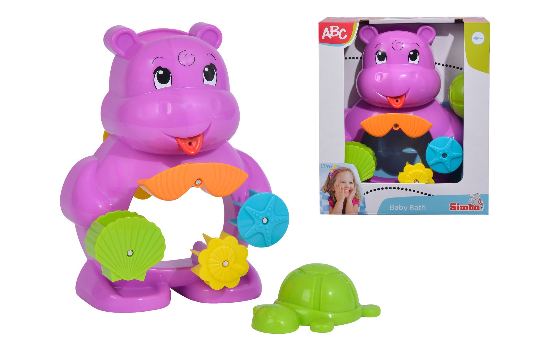 ABC Bade Nilpferd 22 cm Wasserrädern Schildkröte Sieben und Schöpfen