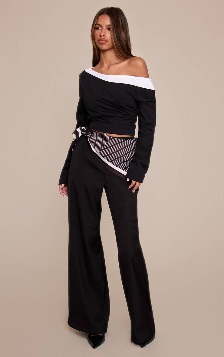 Noir Pantalon Tailleur À Détail Foulard Petite