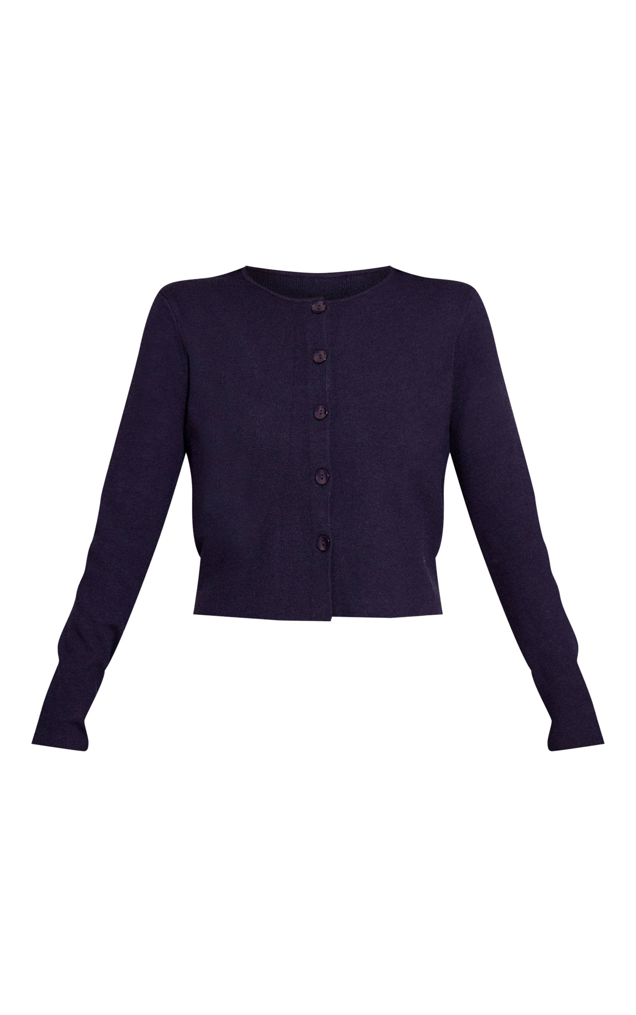 Bleu Marine Cardigan Sans Col En Maille Compacte