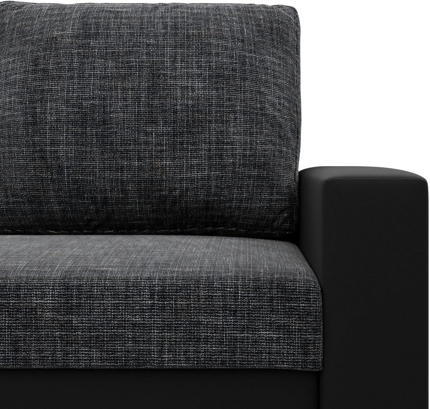 Mebligo - Zweisitzer Sofa Wohnzimmer mit Schlaffunktion, Bettkasten und Kunsteleder 148x90x87 (BxHxT) Dunkelgrau und Schwarz Luna, Schlafsofa Platzsparend, Schlafcouch, Sofabett, Sofa Bed, Bettsofa