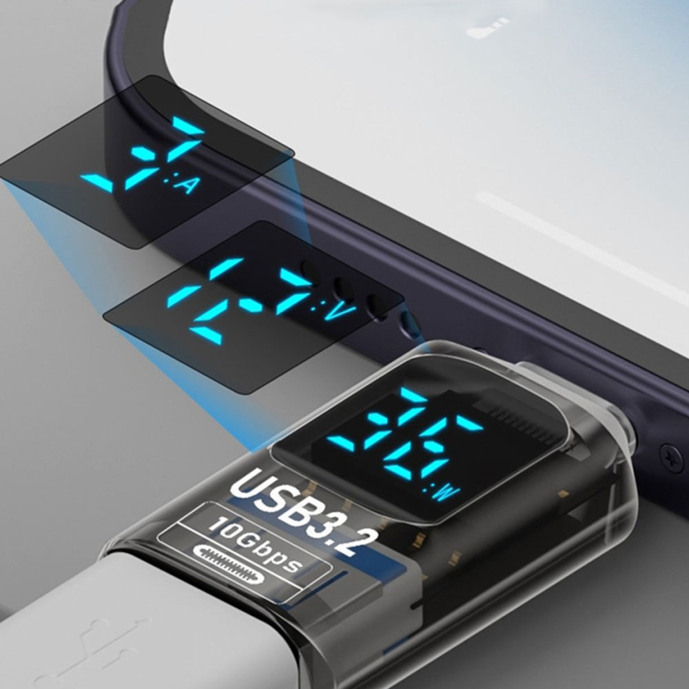 USB C auf USB A Lade und Daten Adapter mit Displayanzeige für Handy / MacBook / Laptop mit 10 Gbit/s (PD/60W) - Schwarz