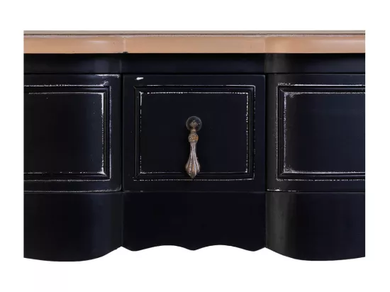 Console en bois laqué noir vieilli avec 3 tiroirs 115x50x80h cm