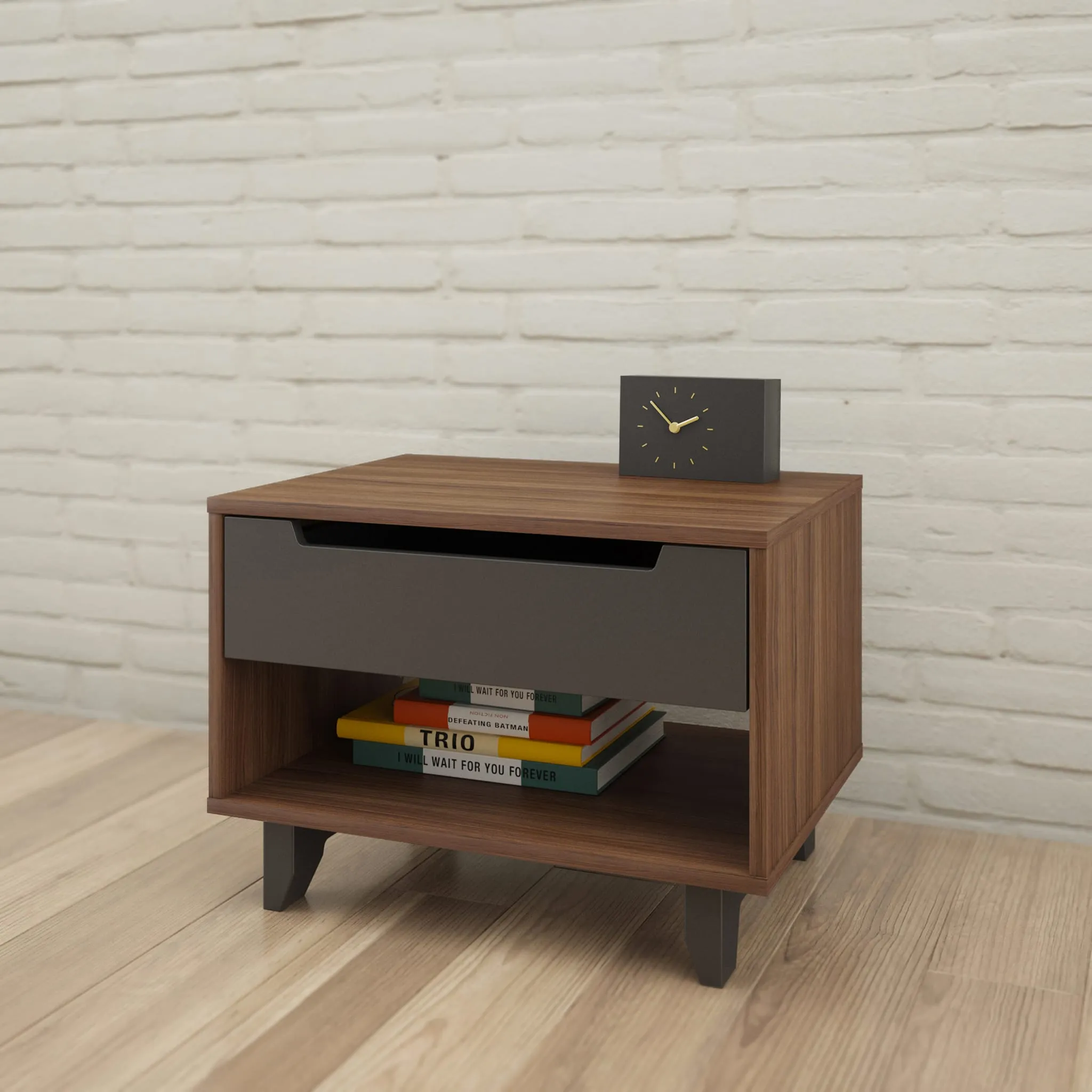 Nexera Table de Nuit Alibi - Noyer et Gris Charbon
