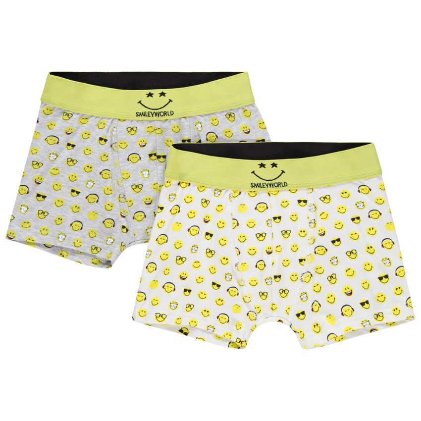 Lot de 2 boxers en coton bio imprimés Smiley all-over - Blanc