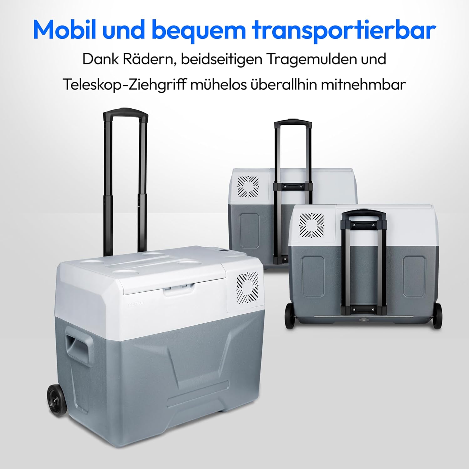 MEDION mobile elektrische Kompressor Kühlbox (40L Kapazität, elektrisch, Mini Kühlschrank & Gefrierbox, USB, 230V 12V 24V KFZ Adapter, für Auto LKW Wohnwagen Camping Boot Garten Festival, MD13111)