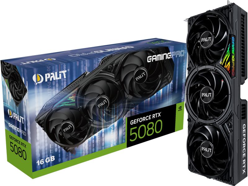 Palit Grafikkarte RTX 5080 GamingPro 16 GB Gamer-Grafikkarte mit 16 GB GDDR7-Speicher, ermöglicht Auflösungen bis zu 8k