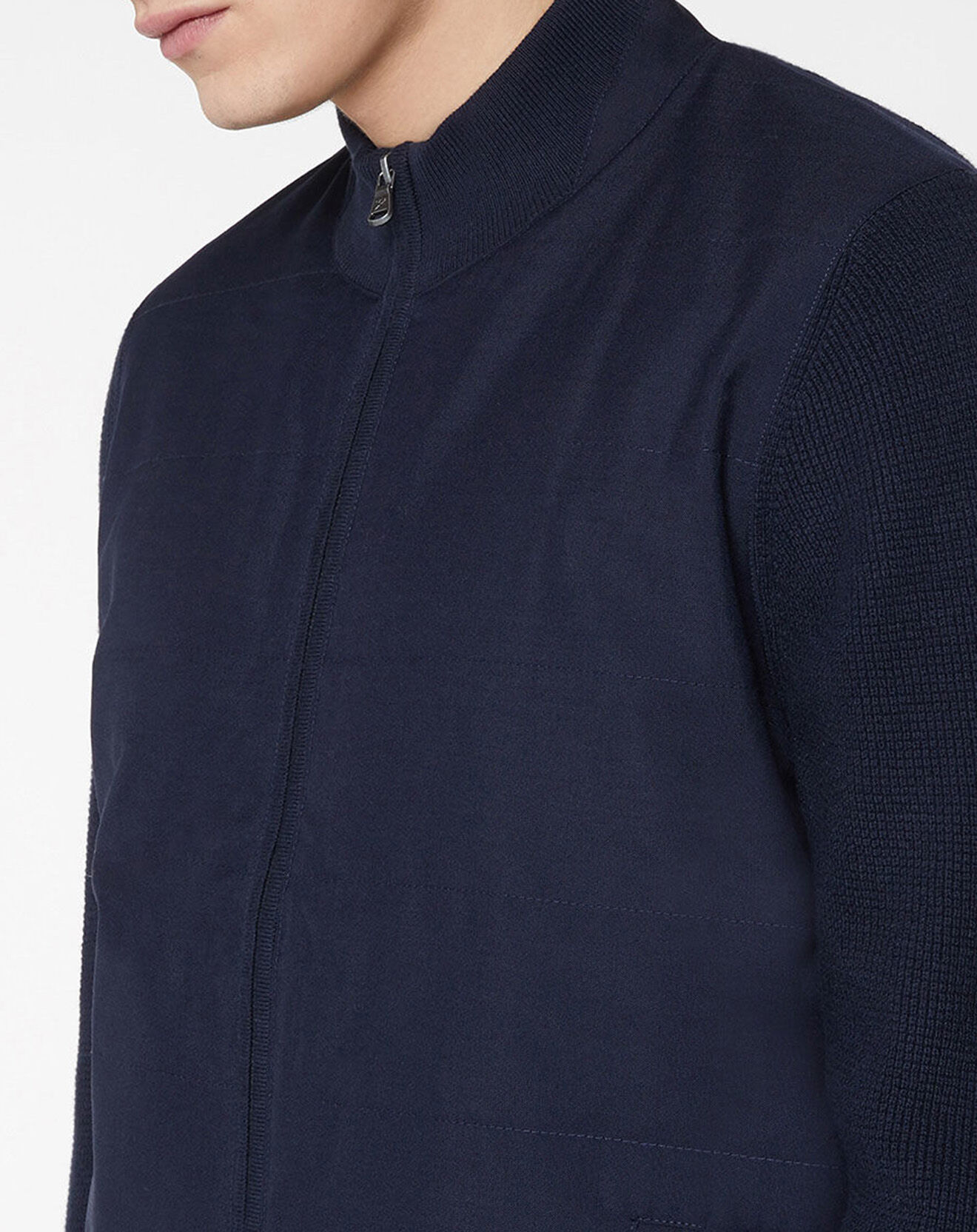 Hackett London Bombers en Cachemire mélangé bimatière Nylon Tricot bleu marine