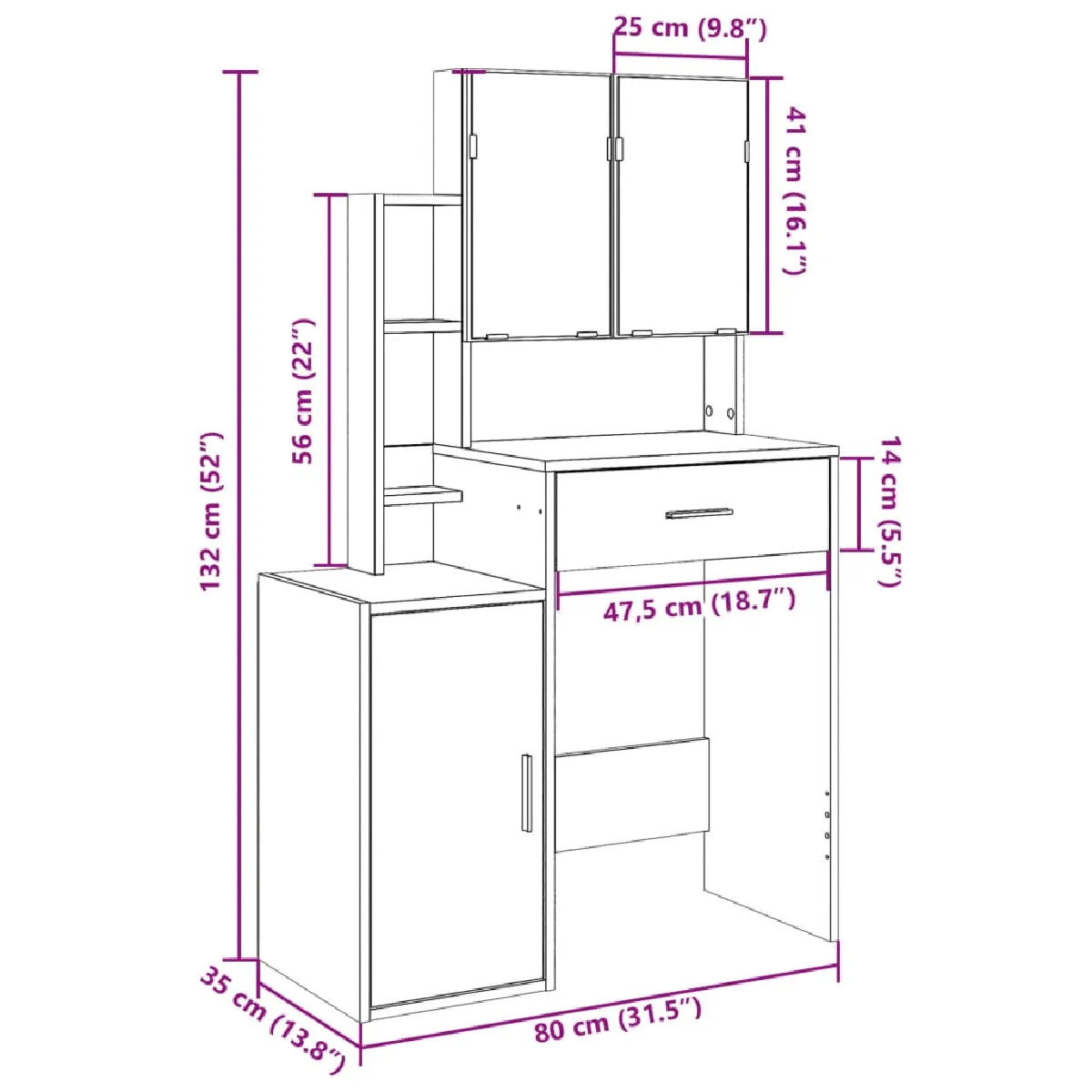 vidaXL Coiffeuse avec Armoire - Gris Béton