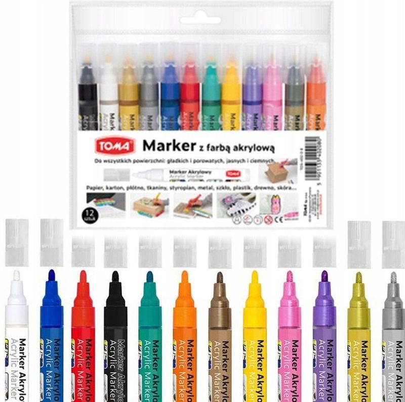 Toma - Acryl Markers TO-402 - 12 Kleuren - 2,5 mm Fijne Punt