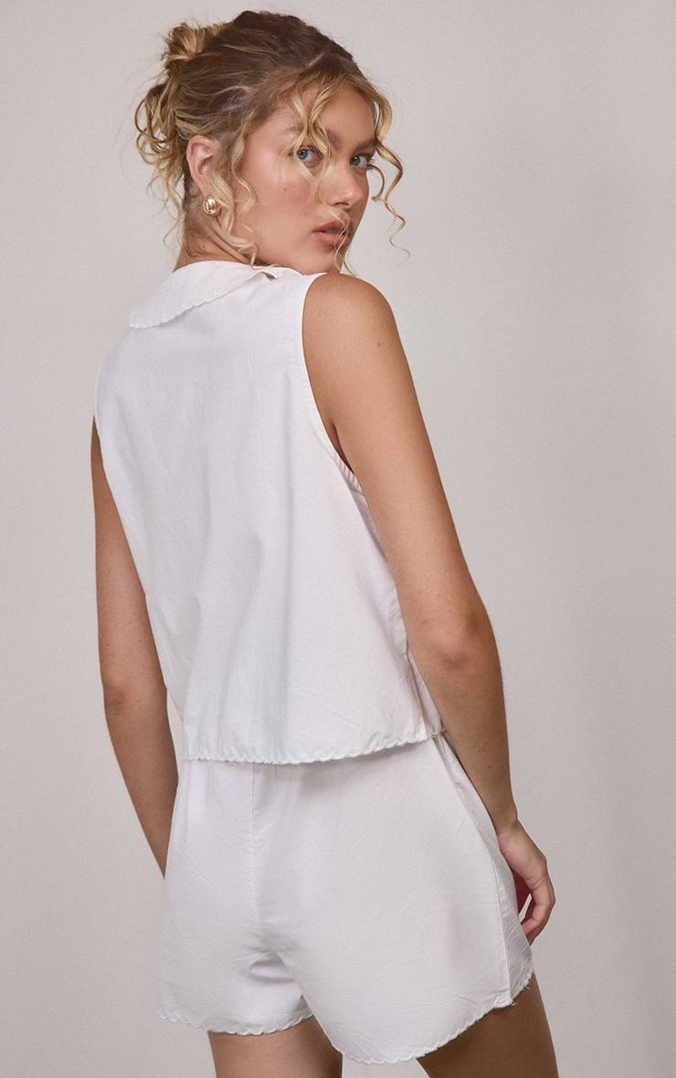 Blanc Combi-short À Col Détaillé Effet Lin