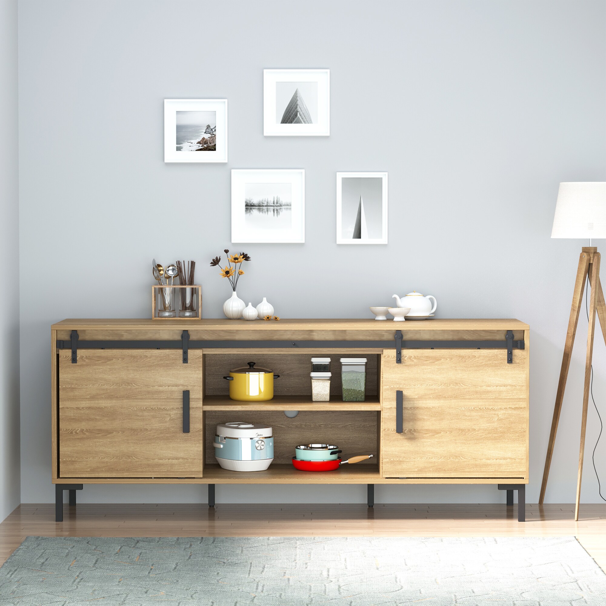 HOMCOM Schiebetürsystem Geeignet für Schrank, TV-Stände und mehr, Schiebetür-Kit, Geeignet für verschiedene Türpaneele Schwarz 200 x 0,6 x 18 cm (BxTxH)