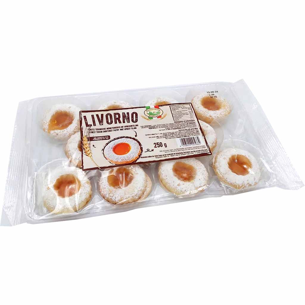 Pasticceria Italiana Livorno feinstes Italienisches Mürbegebäck mit Aprikosenfüllung 250g MHD:30.5.2