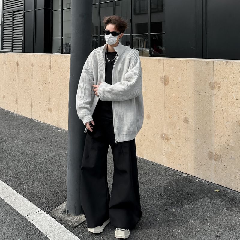 Plummie - Effen cardigan met opstaande kraag en rits