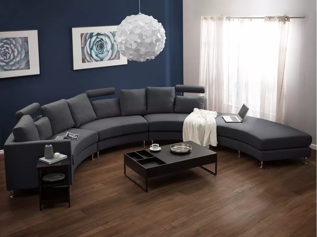 Canapé circulaire modulable en tissu gris foncé 8 places ROTUNDE