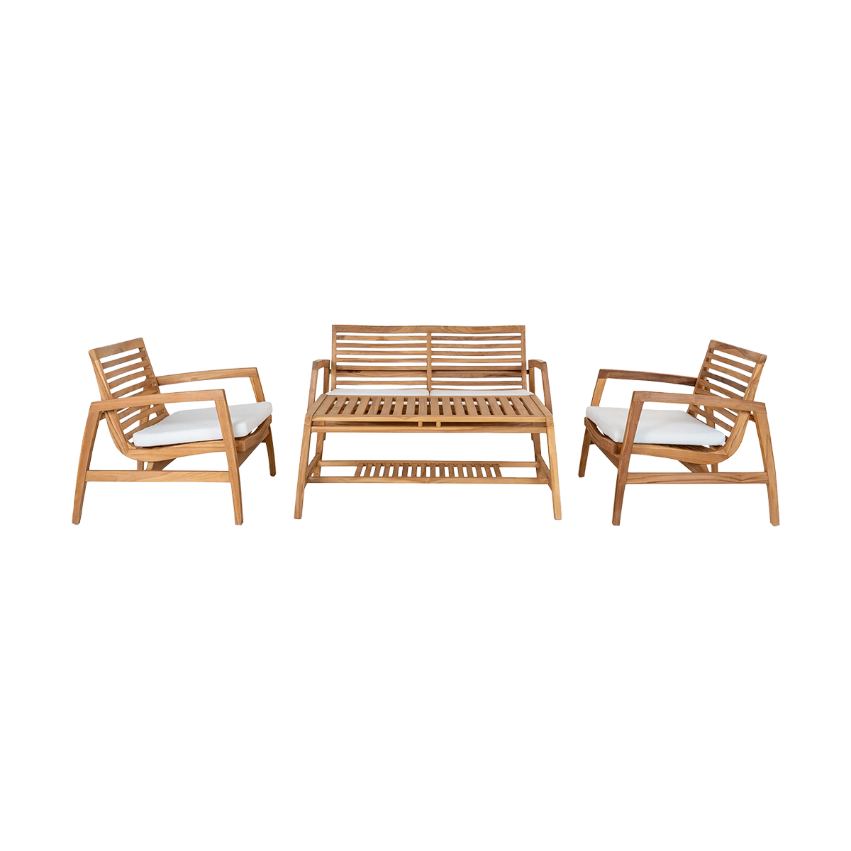 Houten tuin loungeset Tristan - 4delig - met zitkussens Naturel