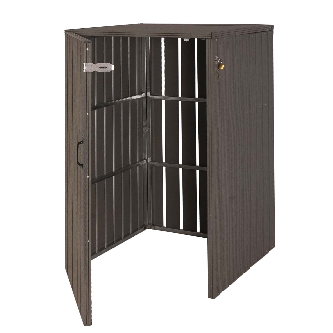 1er WPC-Mülltonnenverkleidung MCW-J28, Mülltonnenbox, Metall Holzoptik, erweiterbar 240l ~ grau