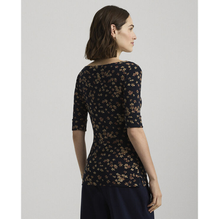 Lauren Ralph Lauren Floral Cotton Boatneck Tee Navy