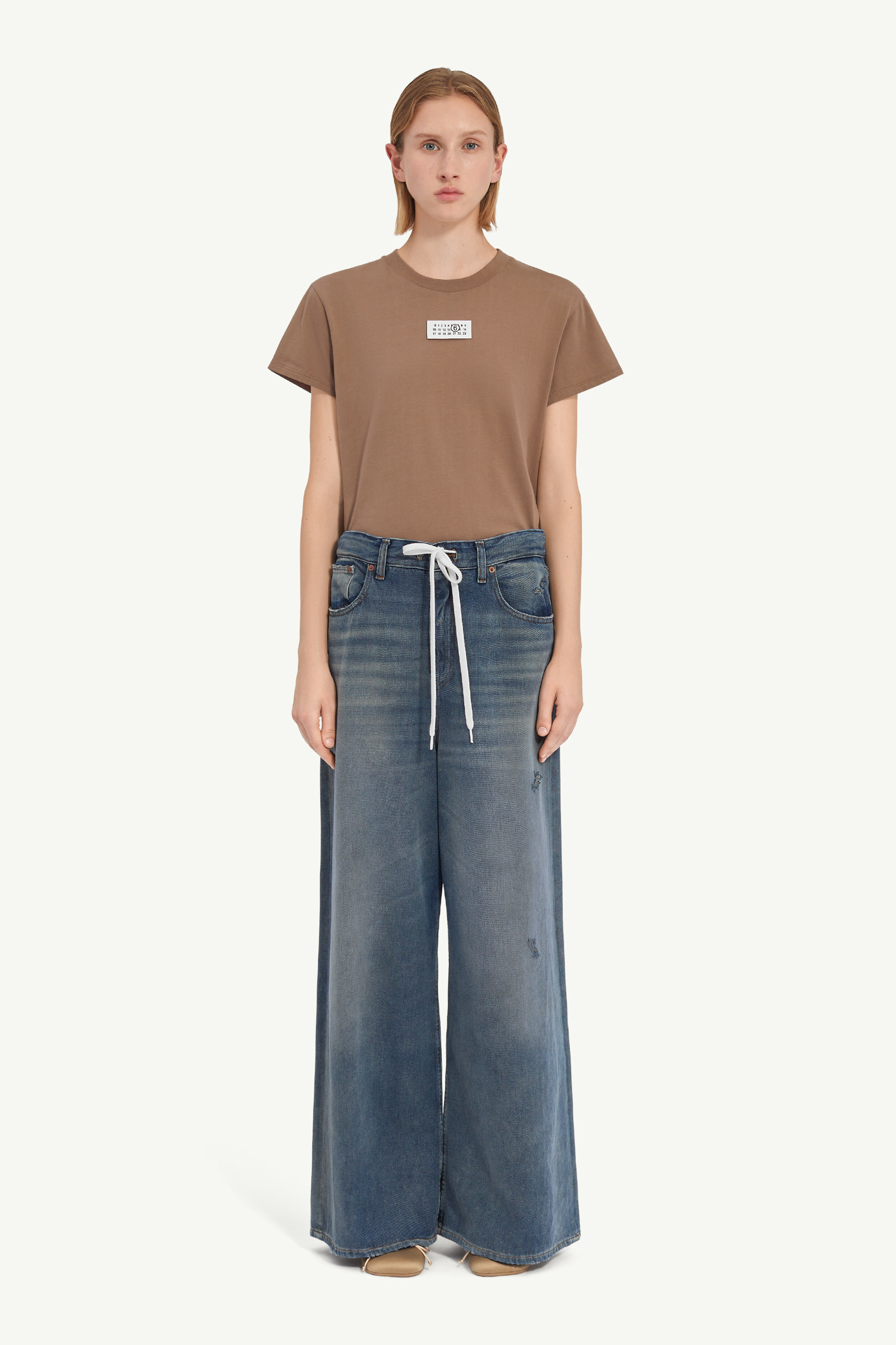Blue Drawstring Wide-leg Jeans
