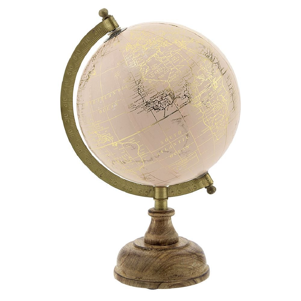 Globe terrestre sur pied en manguier et métal rose blanc noir ou jaune