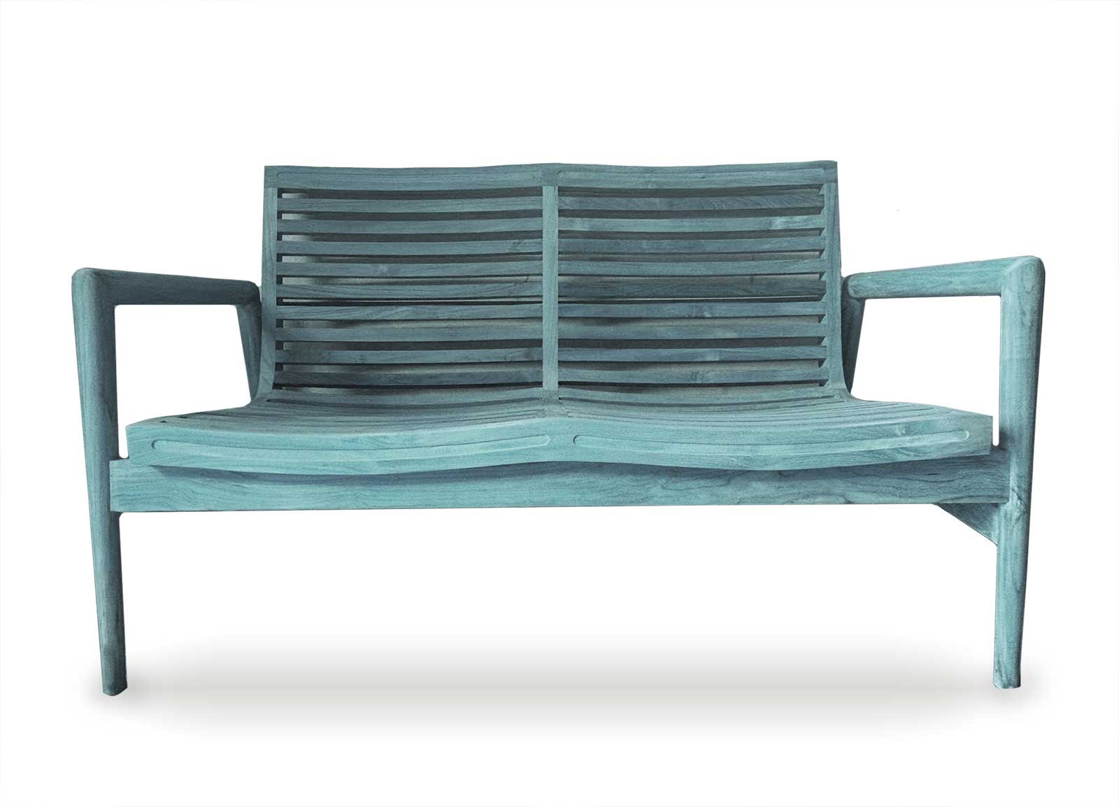 2-Sitzer Bank 'Keerdt' aus Teak, antik blau, B 125 cm, L 70 cm, H 74 cm günstig bestellen